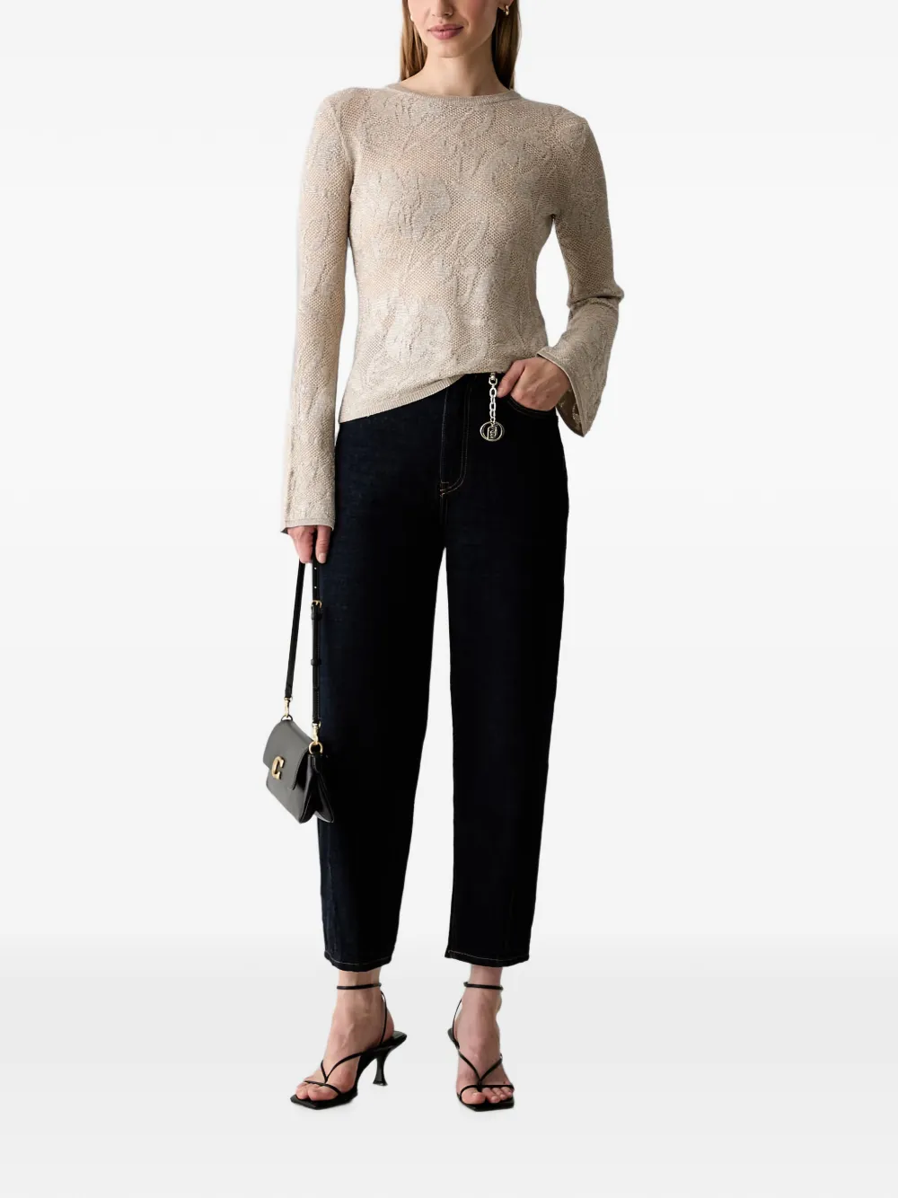 LIU JO Trui met bloemjacquard Beige
