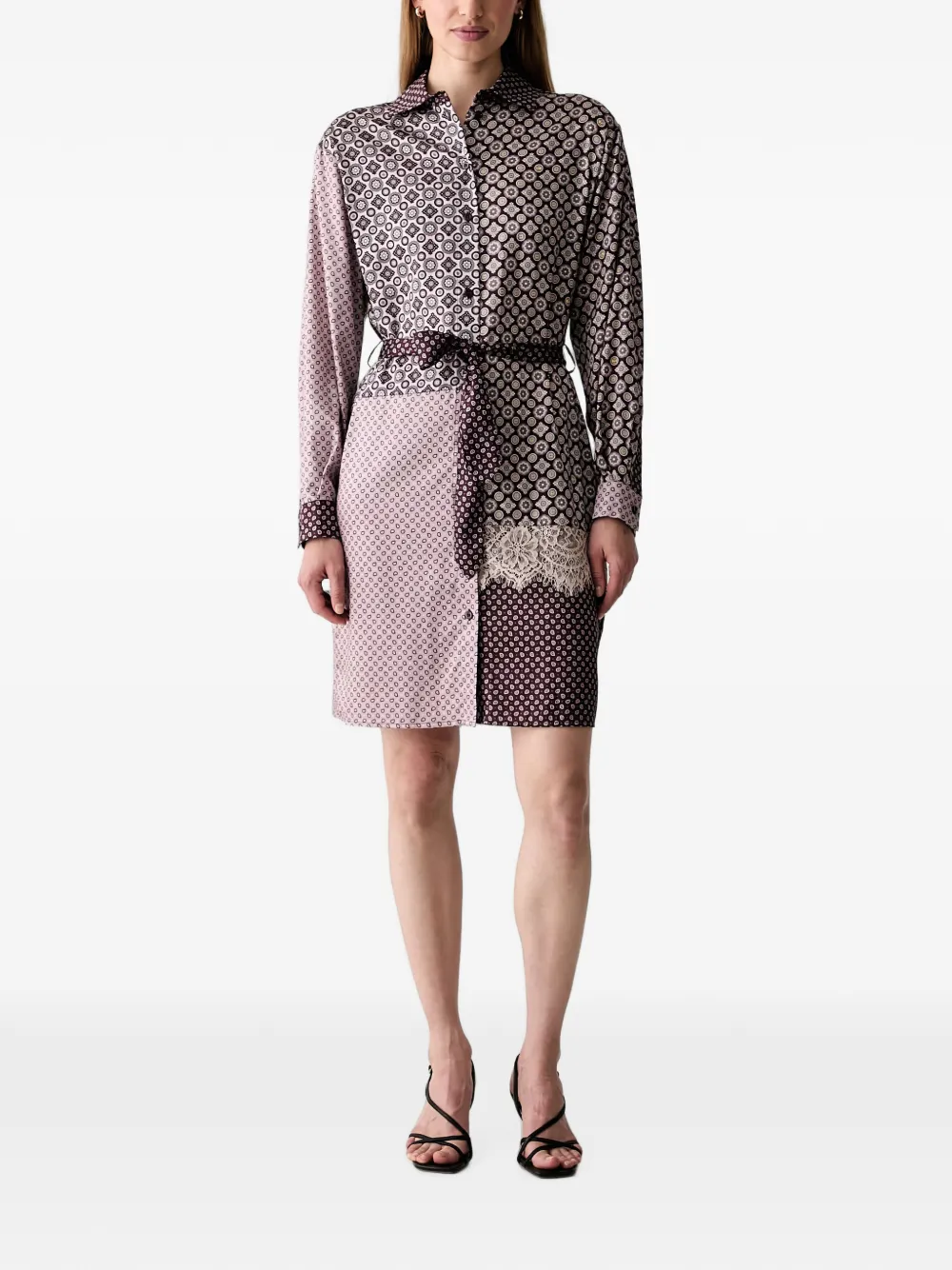 LIU JO geometric-print lace-trim shirt dress - Violett