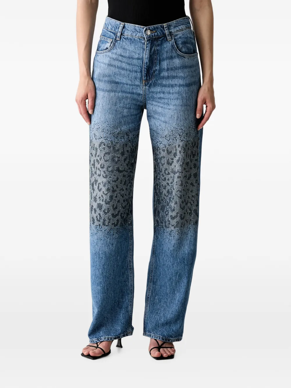 LIU JO leopard-pattern rhinestone-embellished jeans - Blu