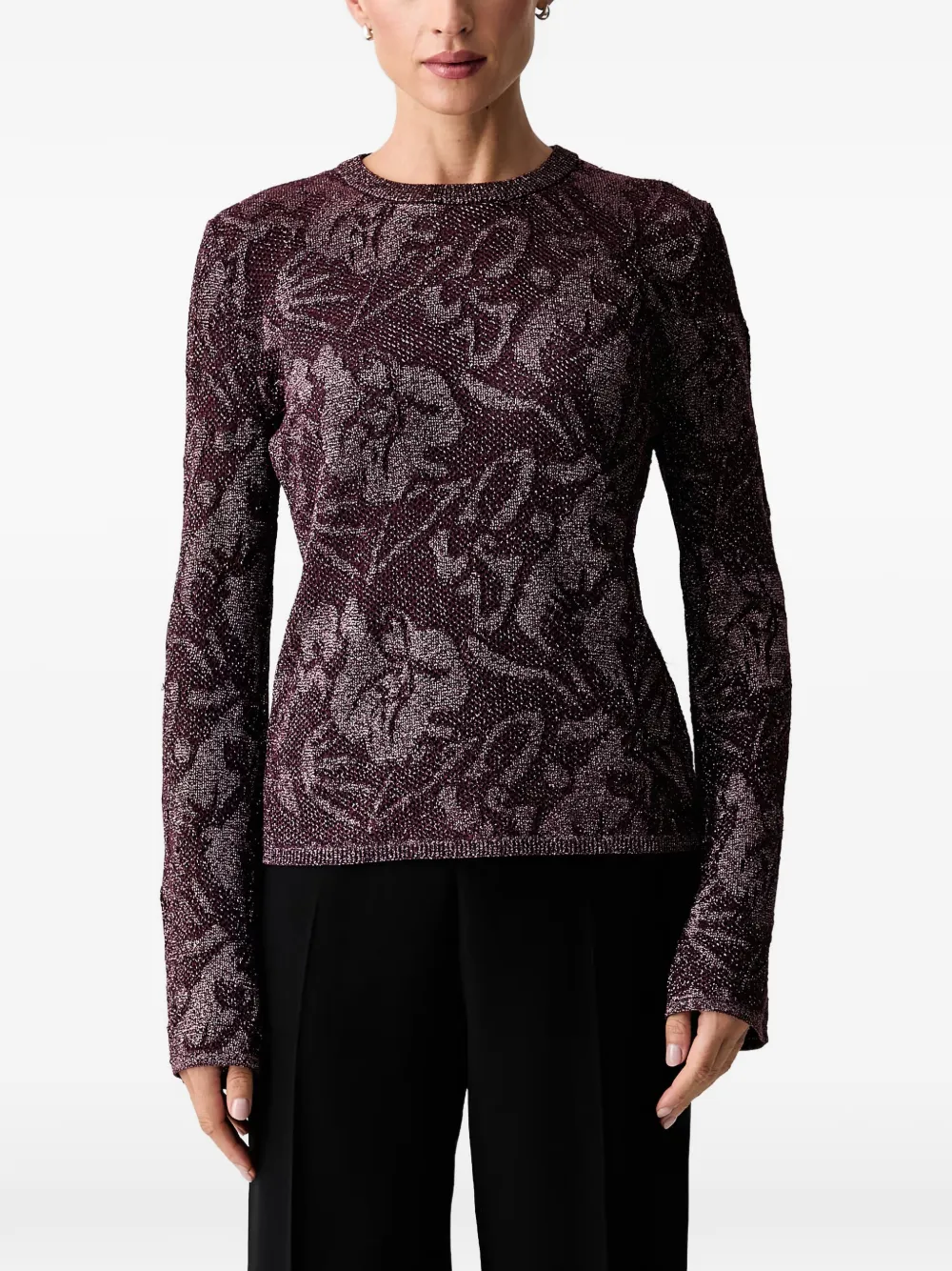 LIU JO floral-jacquard lamé sweater - Violett