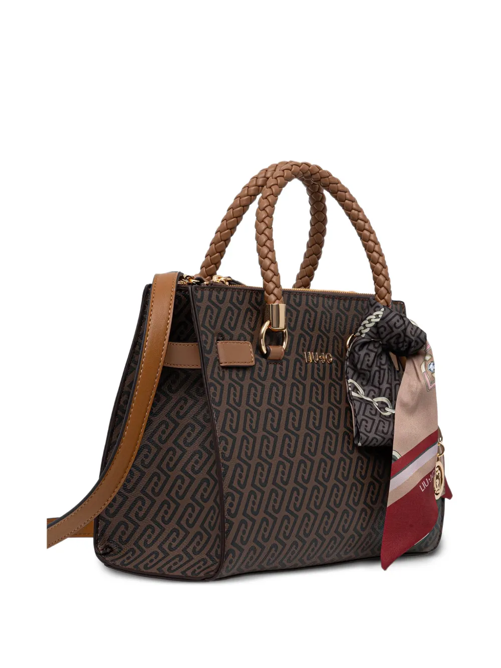 LIU JO monogram-pattern scarf-detail tote bag Bruin