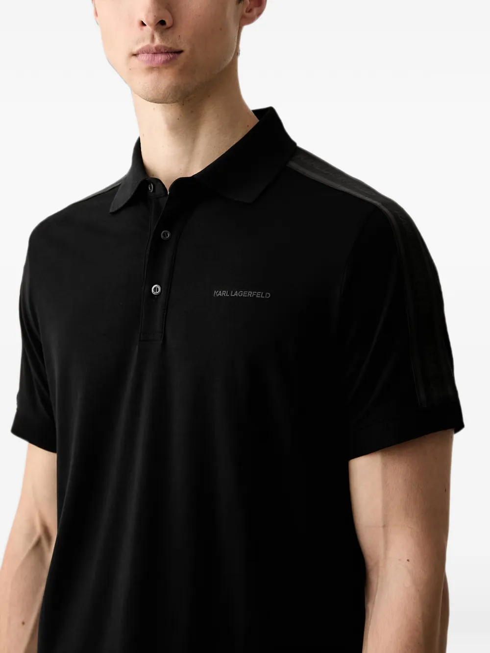 Karl Lagerfeld logo-print tape-detail polo shirt Zwart