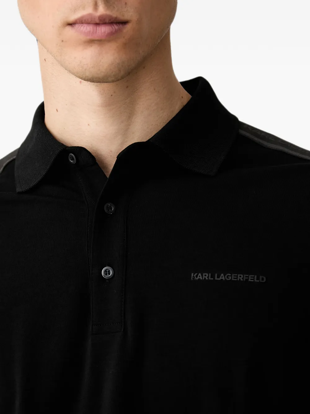 Karl Lagerfeld logo-print tape-detail polo shirt Zwart