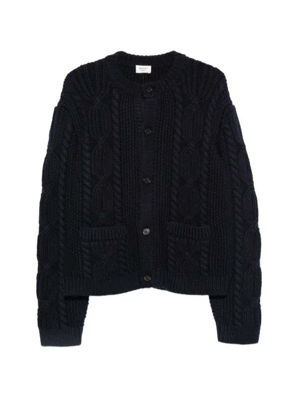 Saint Laurent Cable-knit Button-fastening Cardigan in Blue