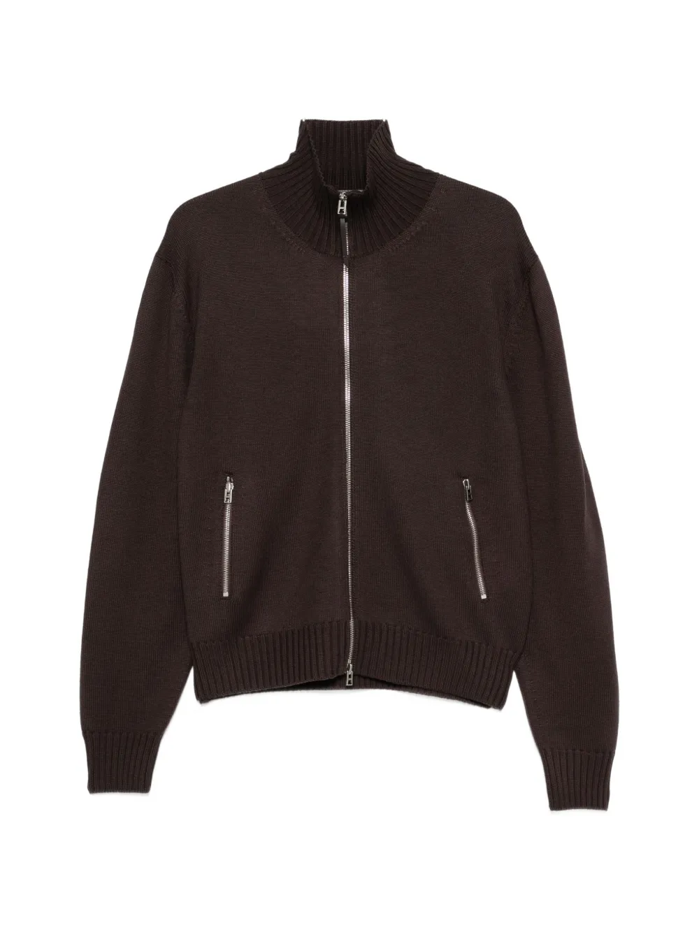 TOM FORD leather-patch zip-up cardigan - Brown