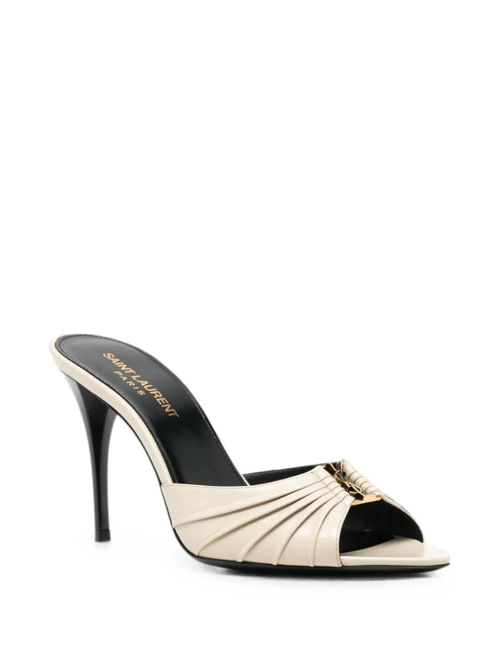 Saint Laurent Babylon ruched leather sandals Beige