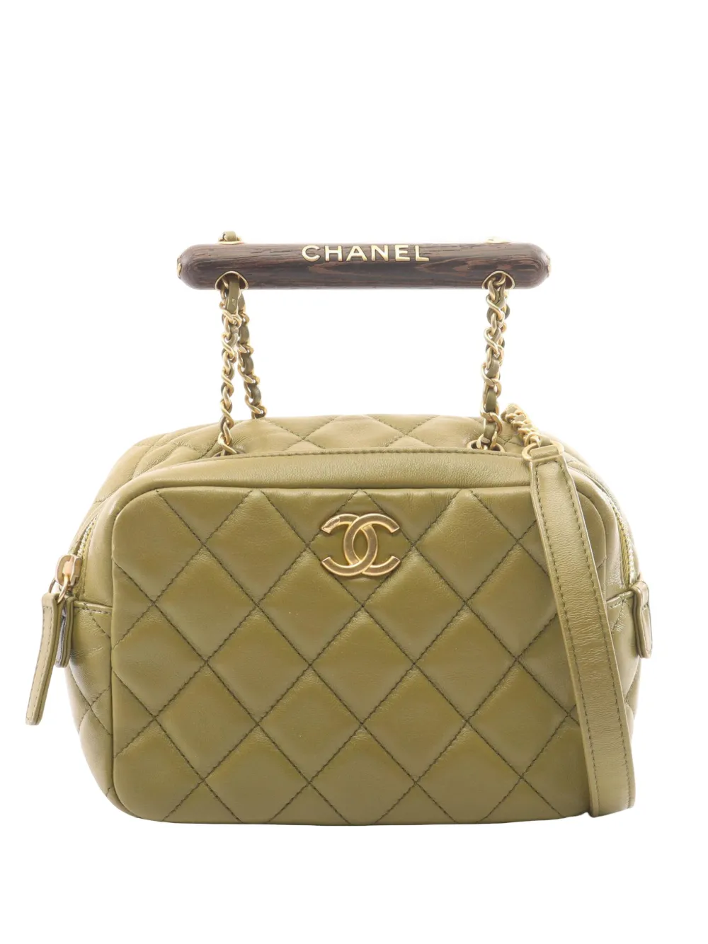 CHANEL Pre-Owned 2021-2026 Mini Quilted Lambskin Wenge Wood Bowling Bag satchel - Green