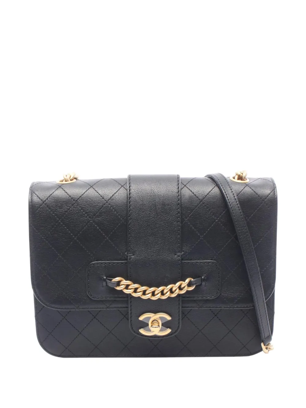CHANEL Pre-Owned 2017-2018 Large Quilted Sheepskin Front Chain Flap crossbody bag - Black