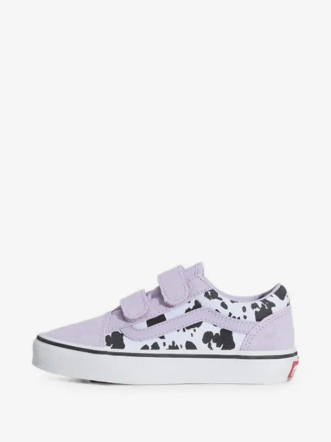 Vans Kids Old Skool V cow-print touch-strap sneakers