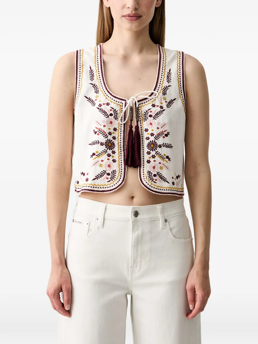 Pedro Del Hierro Embroidered Tassel-detail Top In White