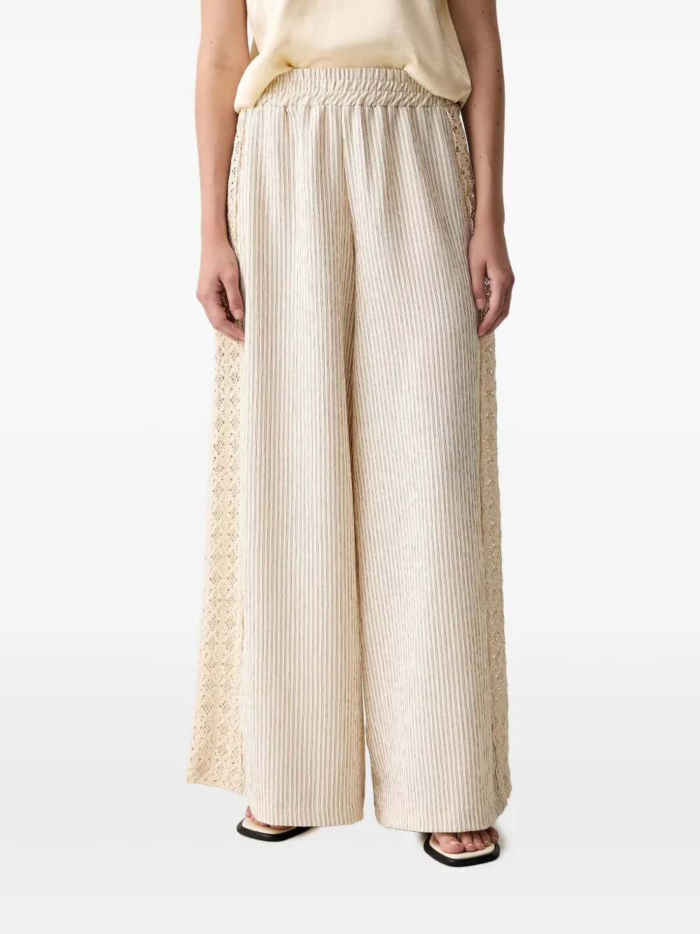 VICOLO stripe-pattern lace-trim palazzo pants - Toni neutri