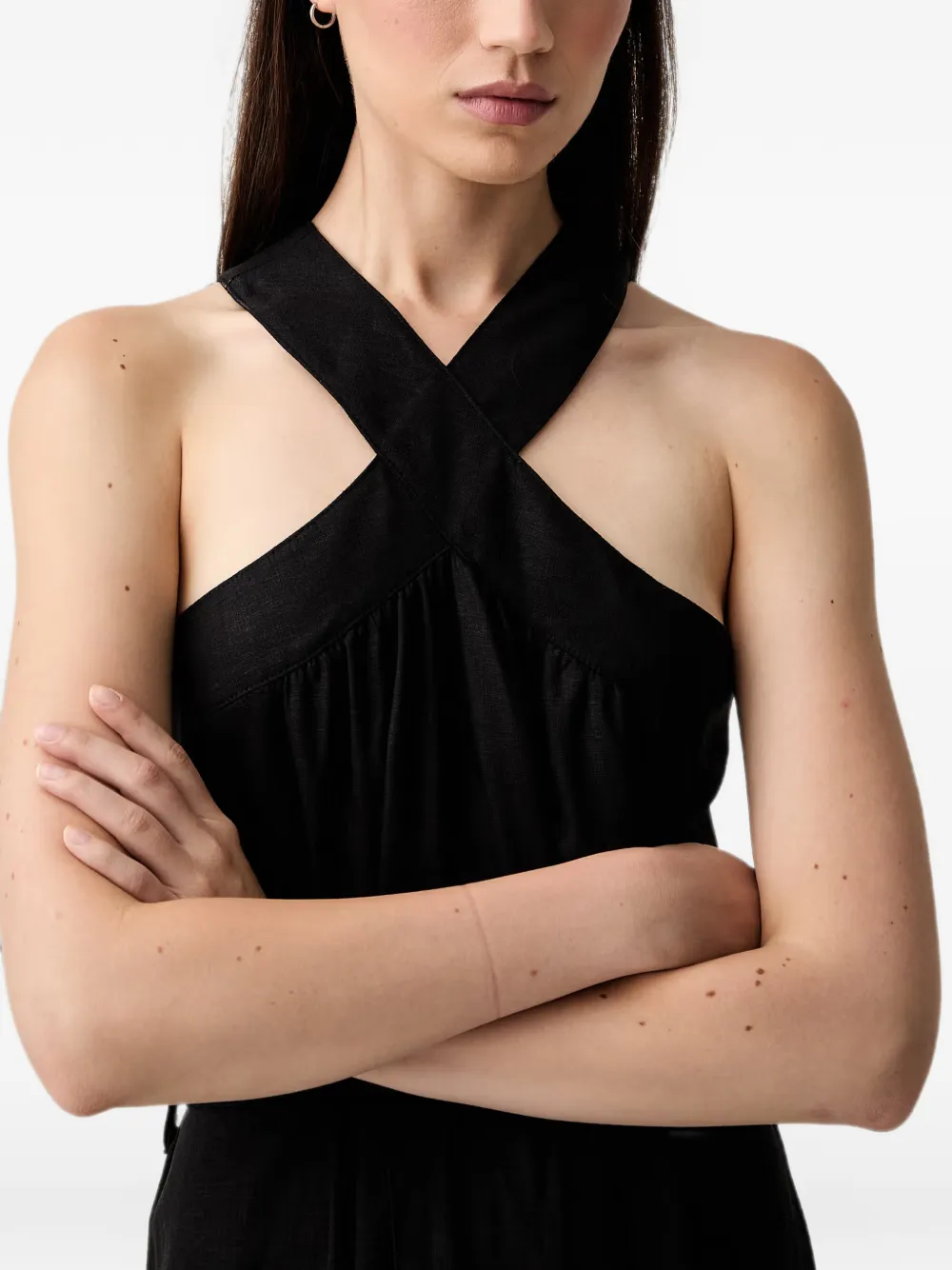 VICOLO crossover-strap belted midi dress Zwart