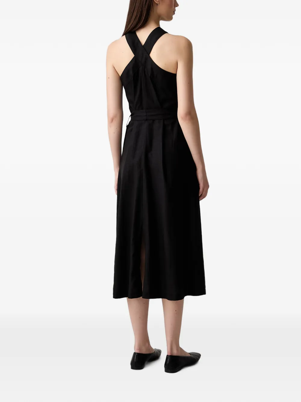 VICOLO crossover-strap belted midi dress Zwart