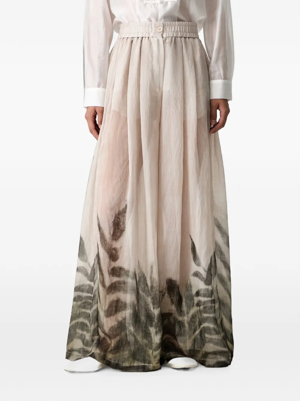Vicolo Leaf-print Palazzo Pants In Multi