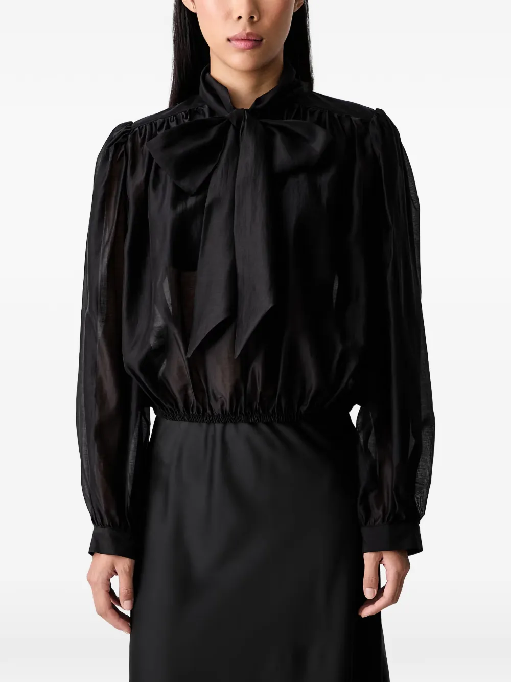 Vicolo Pussy-bow Sheer-finish Blouse In Black