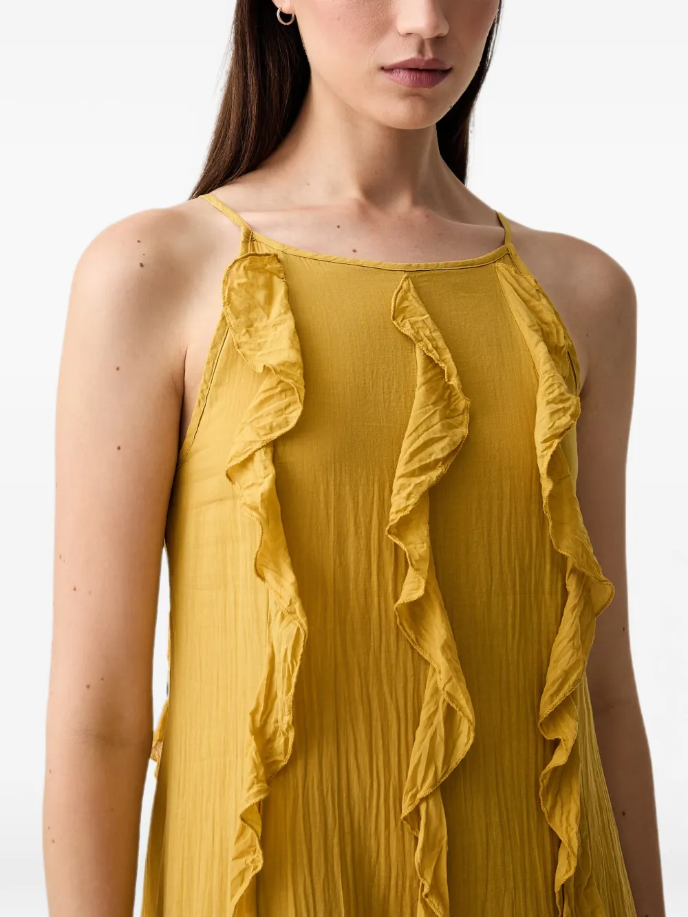 VICOLO Mouwloze midi-jurk met ruches Geel
