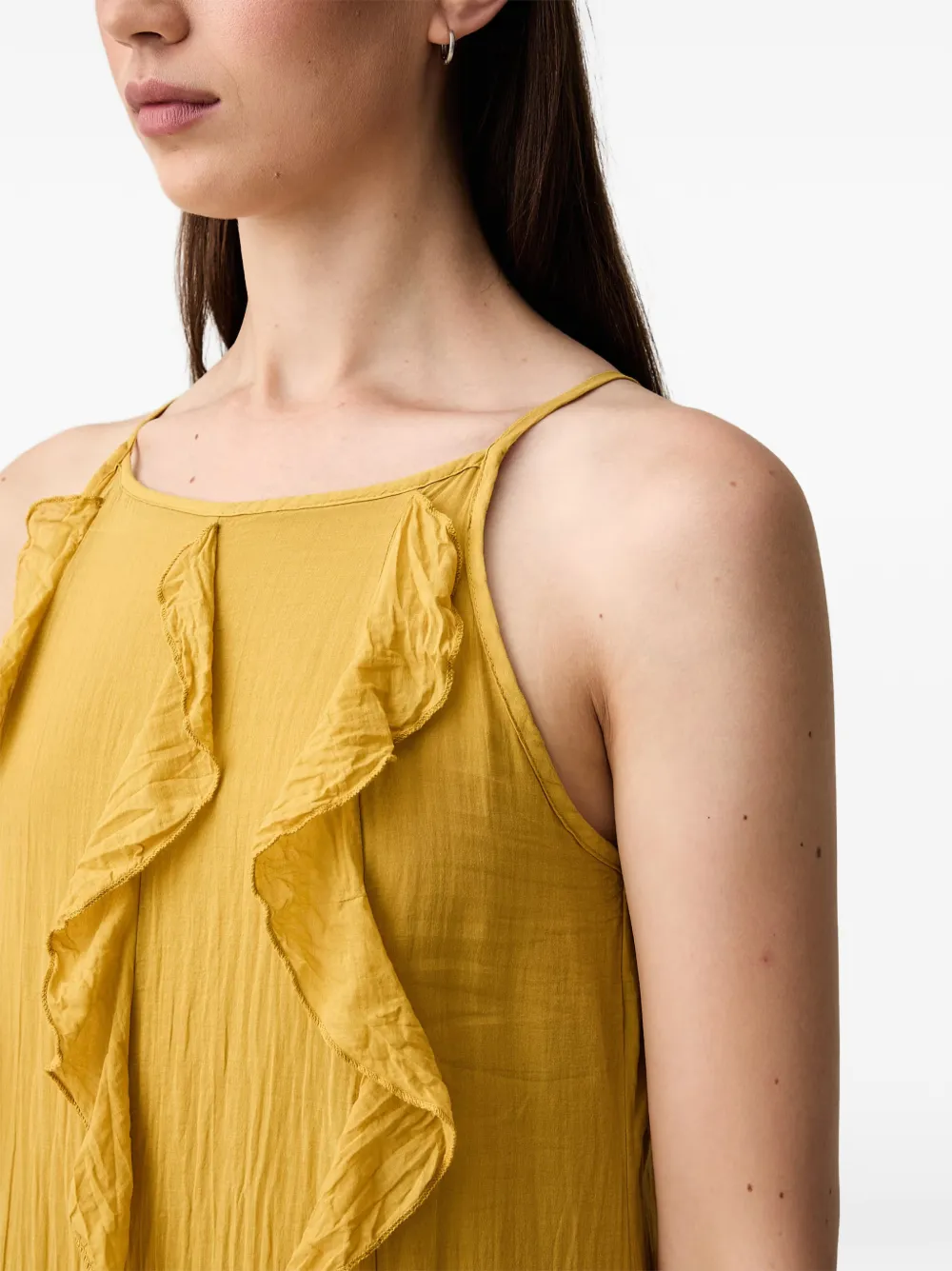 VICOLO Mouwloze midi-jurk met ruches Geel