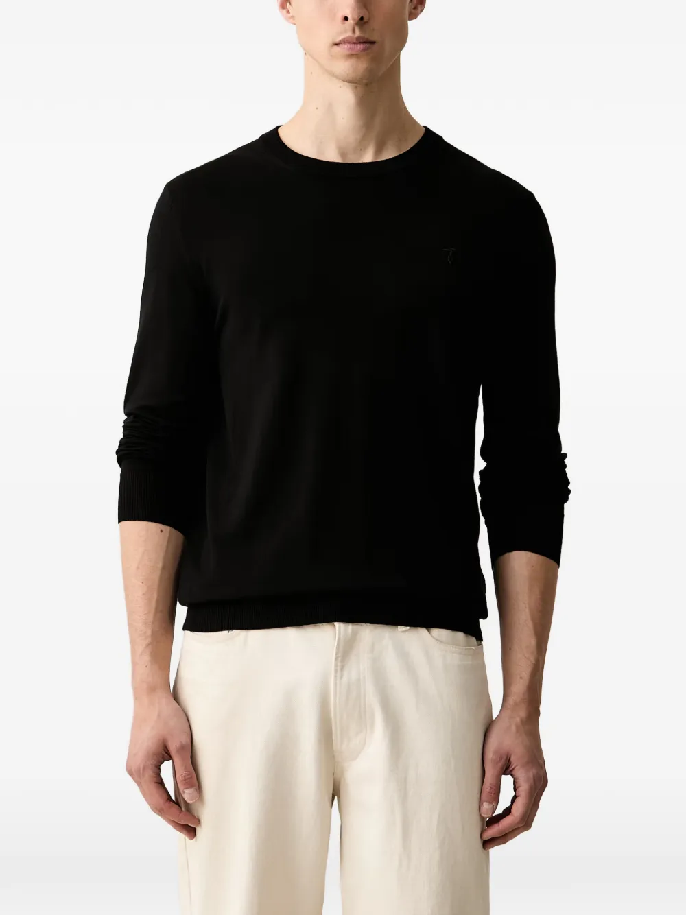 Trussardi logo-embroidered crew-neck sweater - Nero