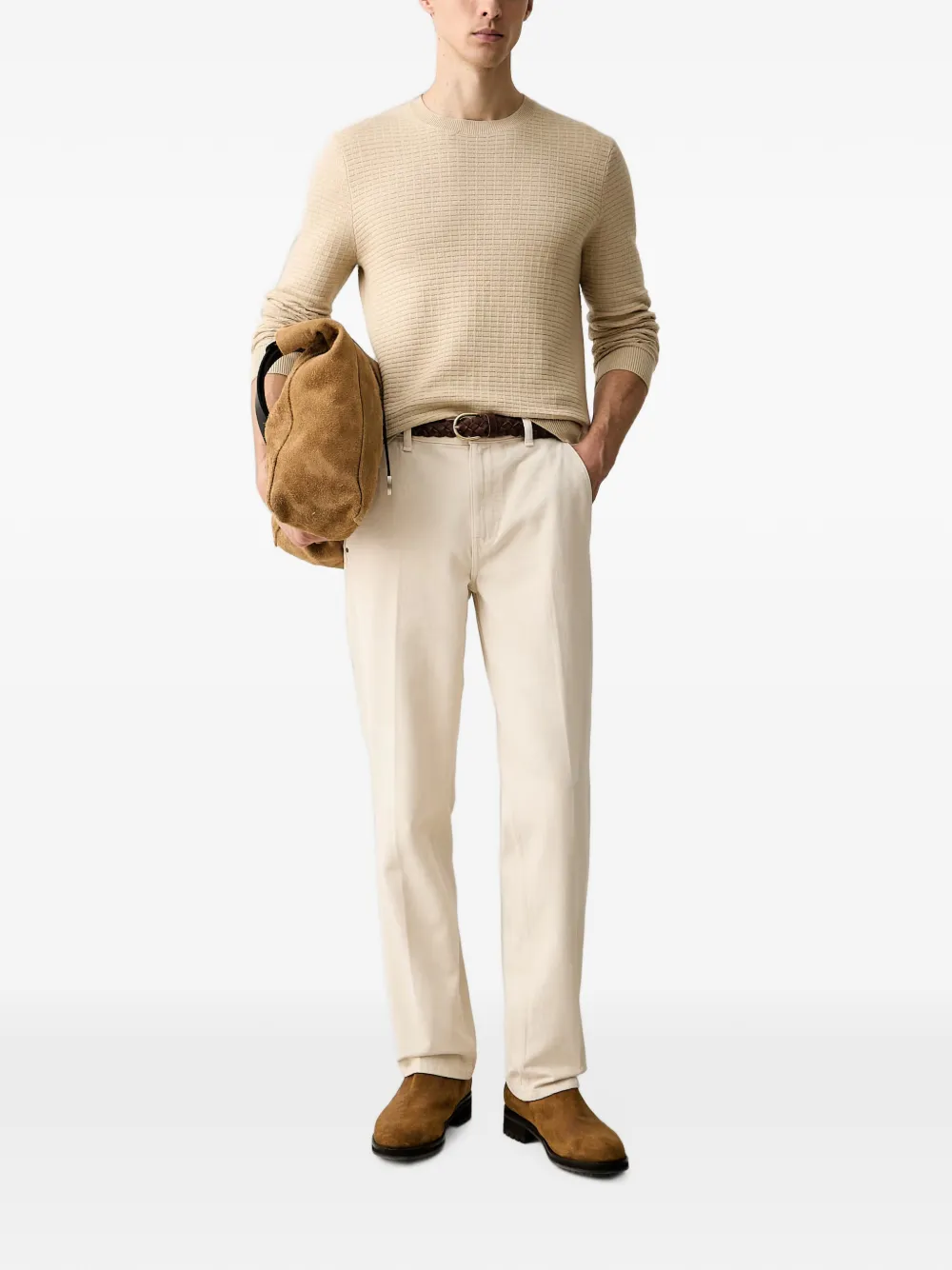 Trussardi textured-knit crew-neck sweater Beige