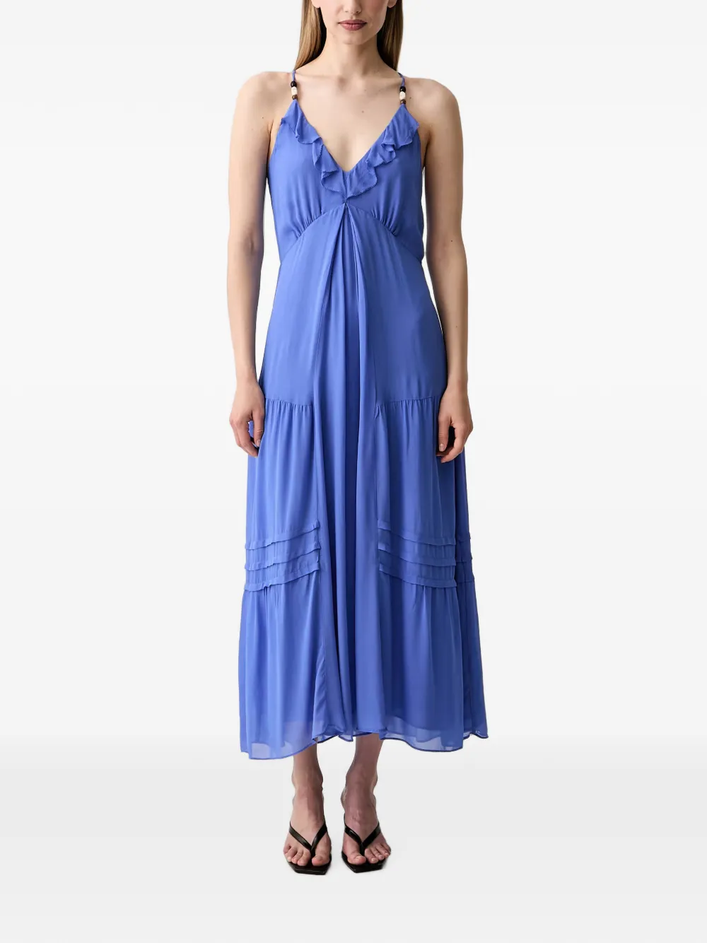 Pedro Del Hierro Ruffled Beaded-strap Maxi Dress In Purple