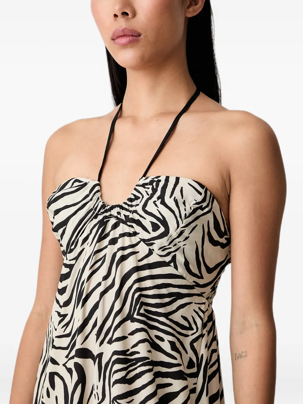 VICOLO zebra-print halterneck maxi dress Beige