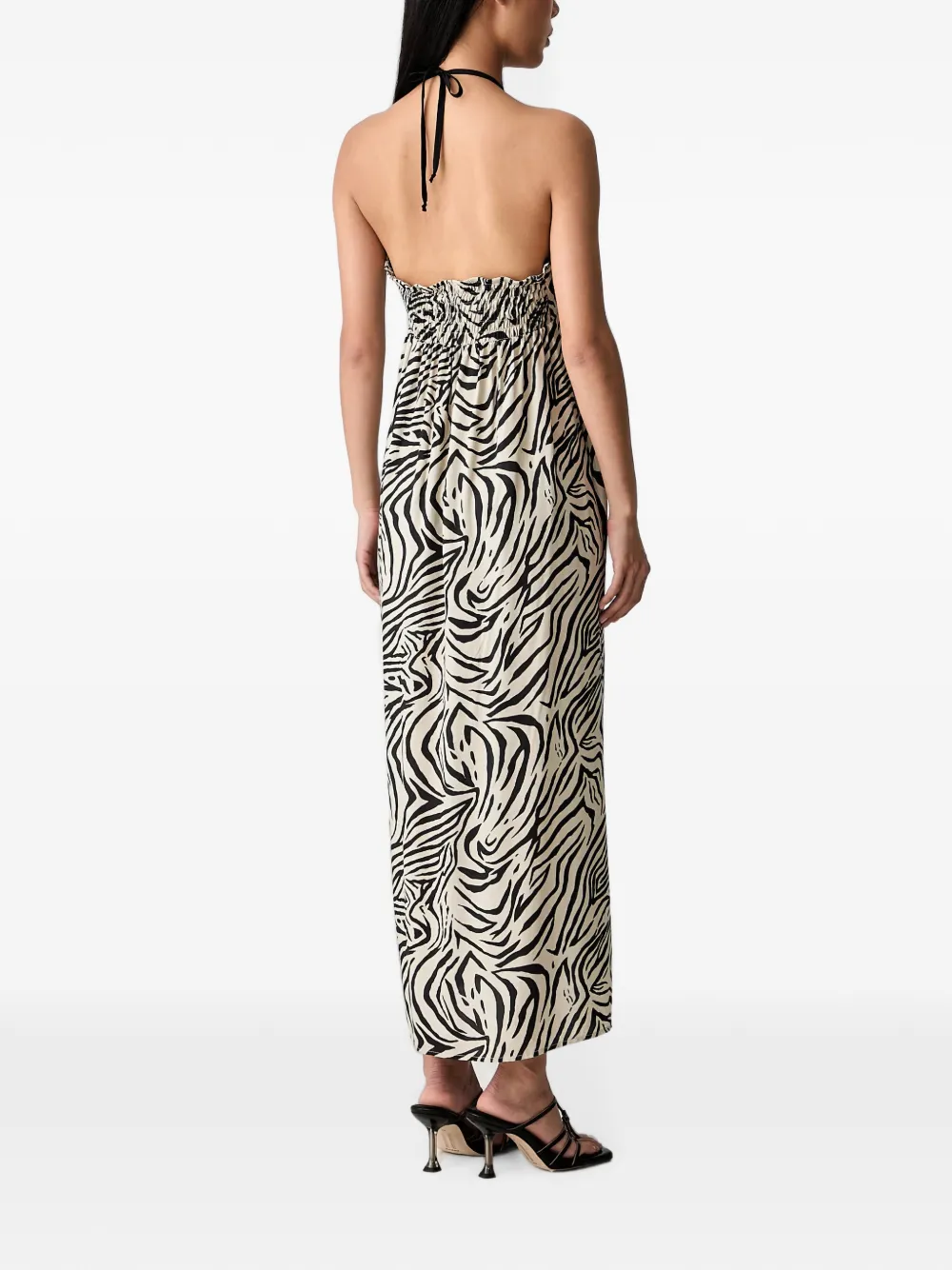 VICOLO zebra-print halterneck maxi dress Beige