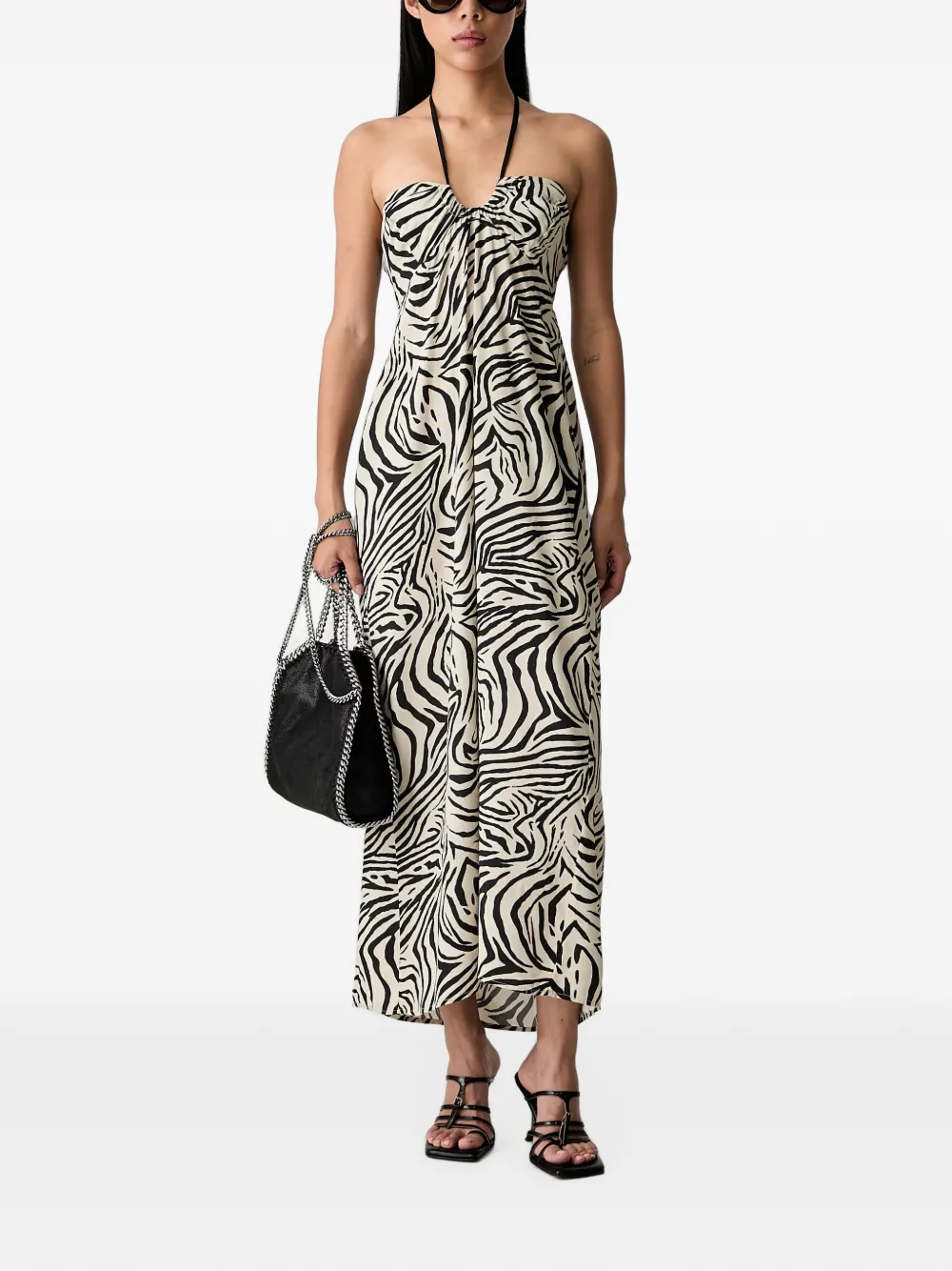 VICOLO zebra-print halterneck maxi dress Beige