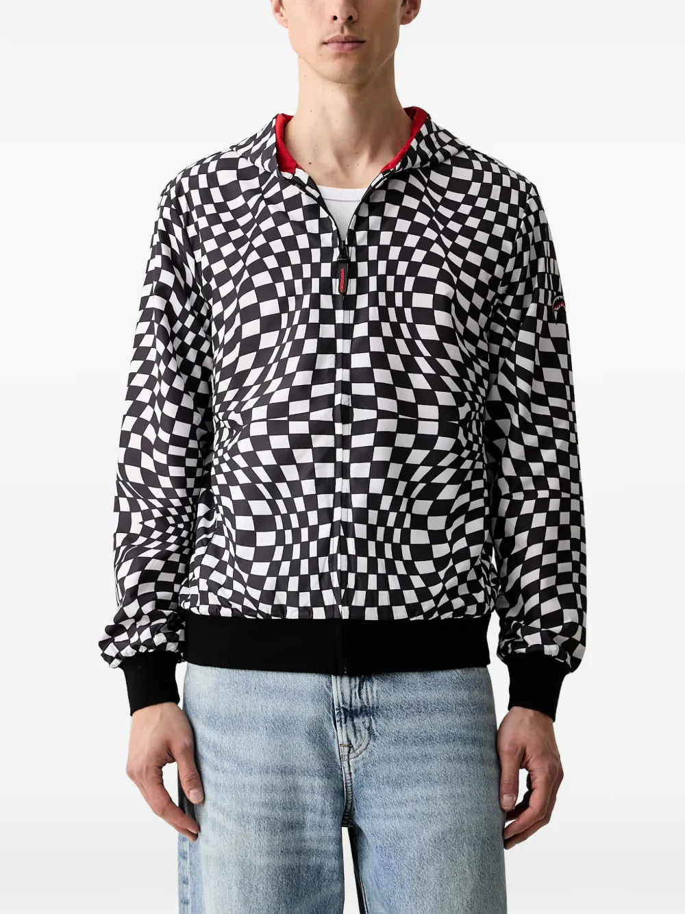 Sprayground Checkerboard-print Zip-up Hooded Jacket In Black