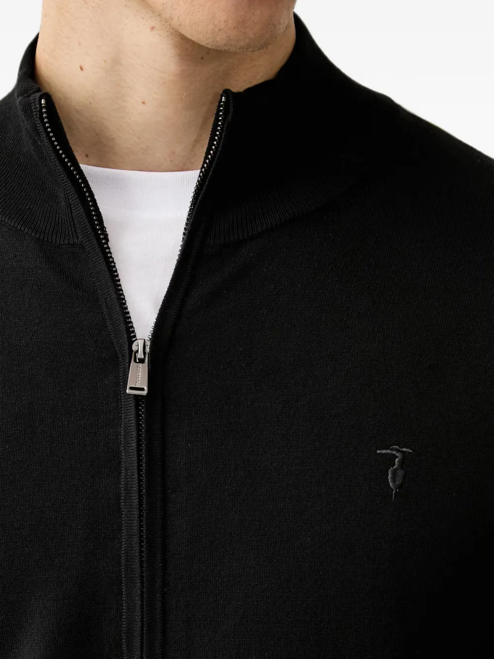 Trussardi zip-up embroidered-logo cardigan Zwart