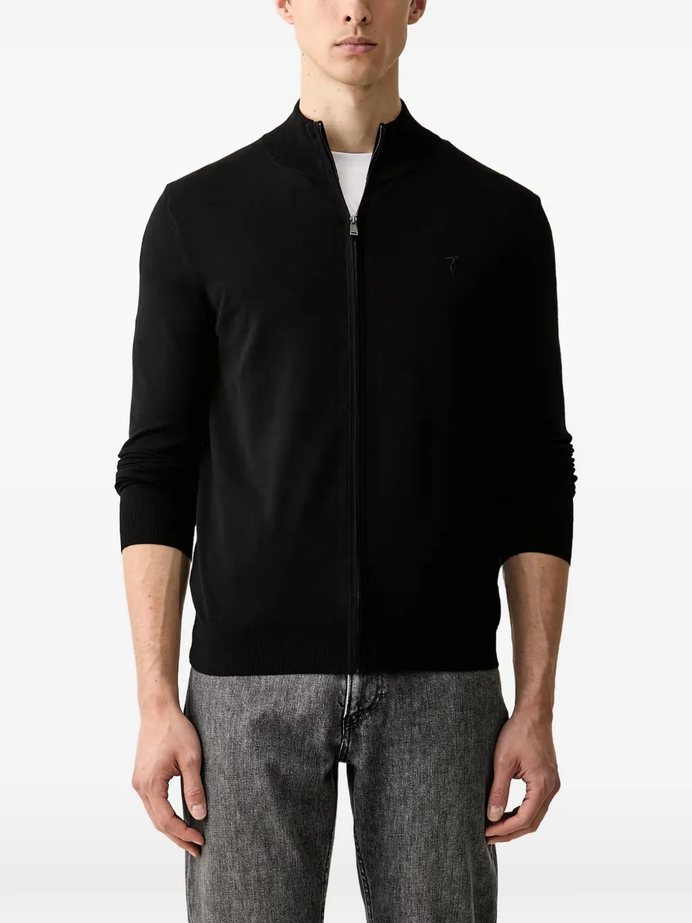 Trussardi zip-up embroidered-logo cardigan - Nero