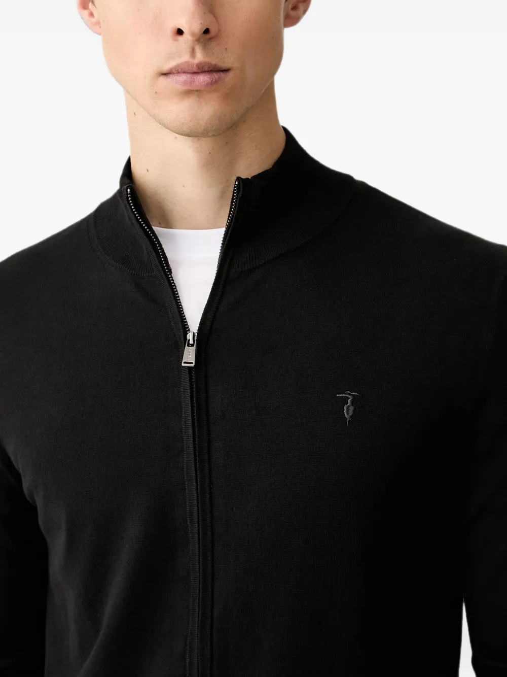 Trussardi zip-up embroidered-logo cardigan Zwart