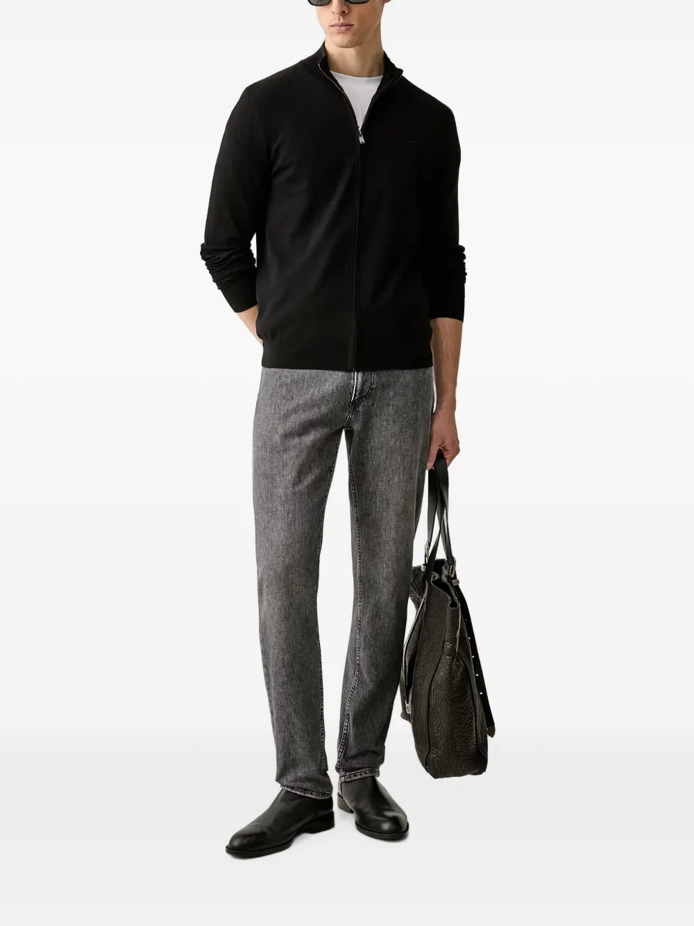 Trussardi zip-up embroidered-logo cardigan Zwart