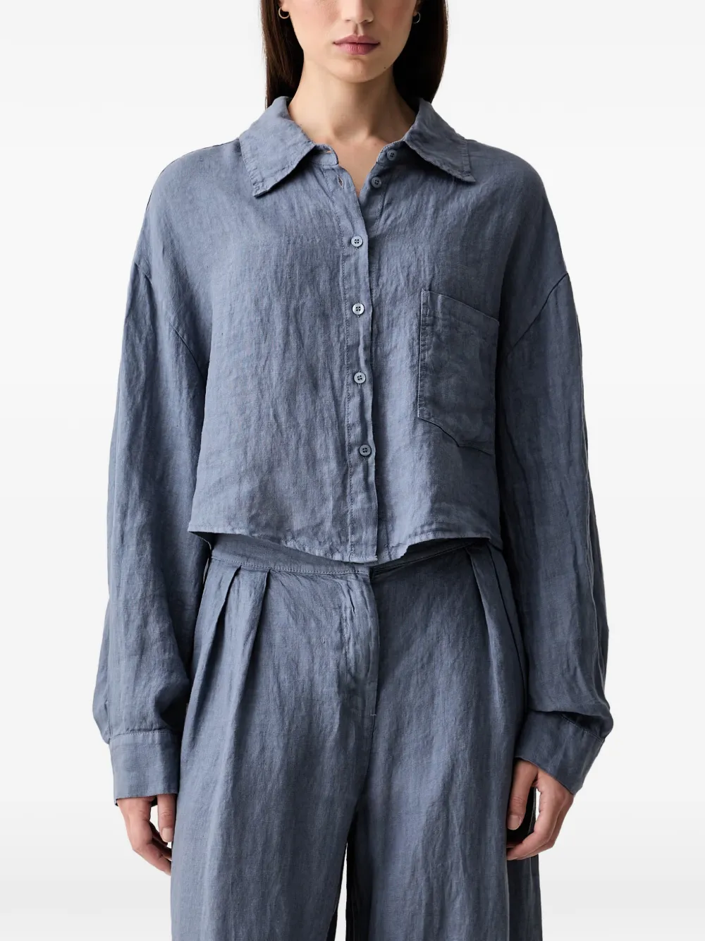 VICOLO cropped button-down linen shirt
