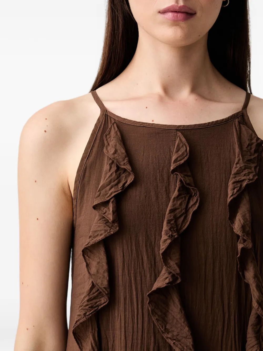 VICOLO Jurk met ruches afwerking Bruin