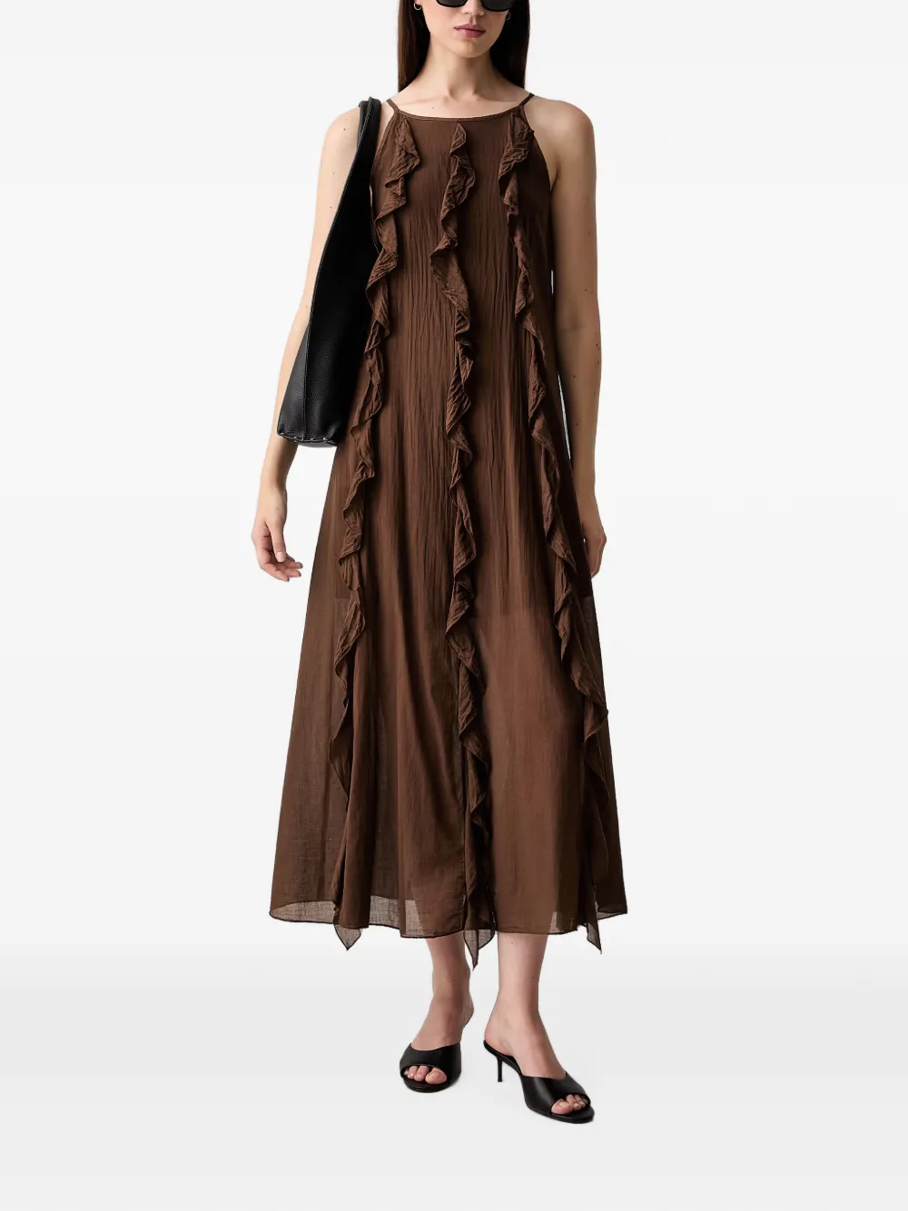 VICOLO Jurk met ruches afwerking Bruin