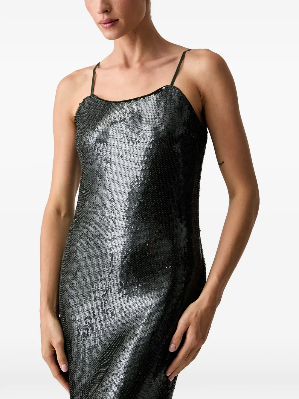 Patrizia Pepe sequin-embellished spaghetti-strap maxi dress Grijs
