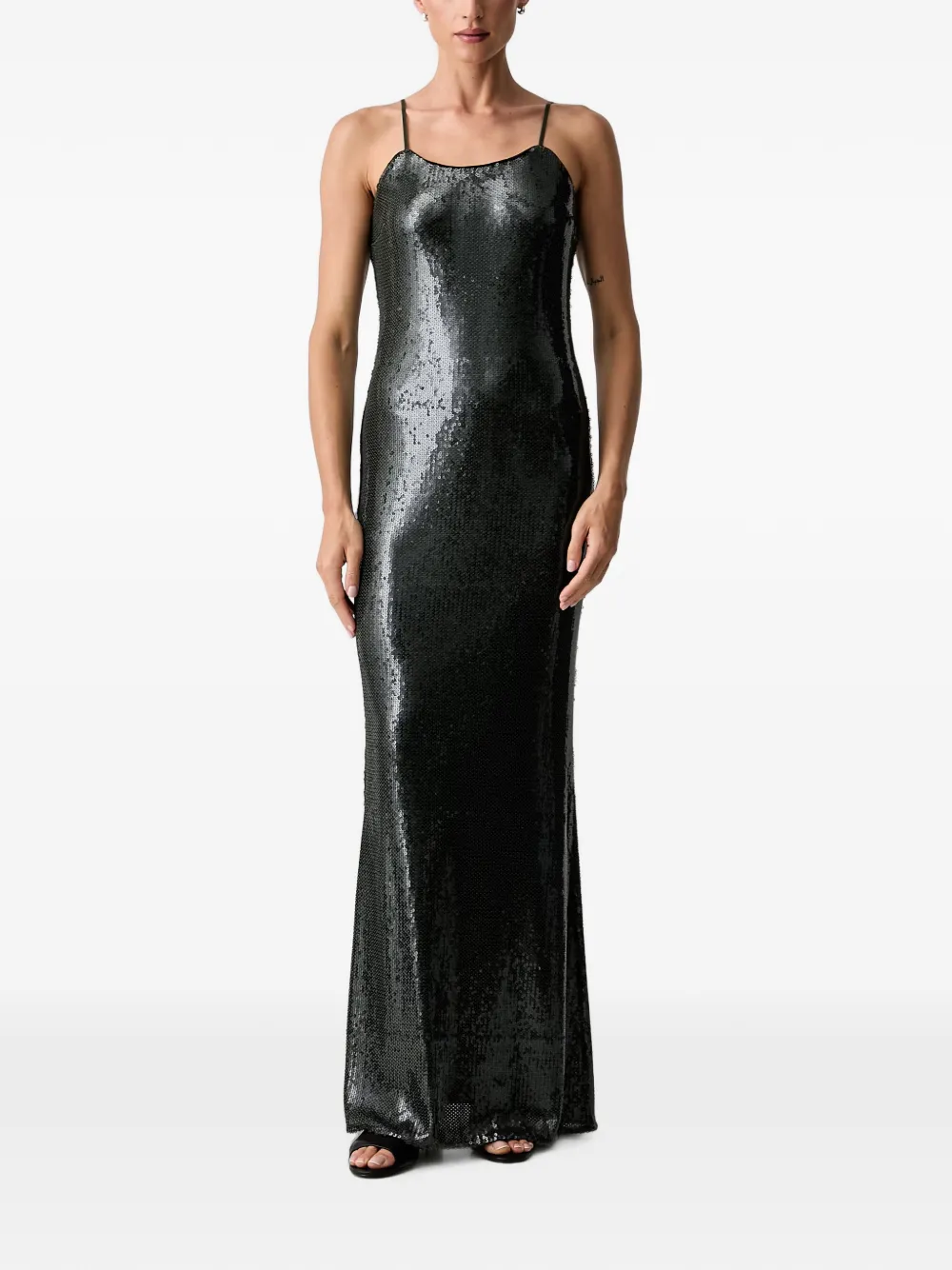 Patrizia Pepe Sequin-embellished Spaghetti-strap Maxi Dress In Black