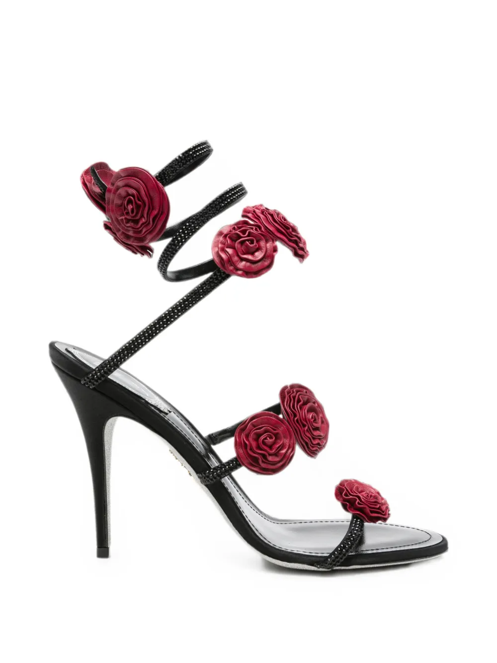 René Caovilla floral-embellished wrap-around sandals Zwart