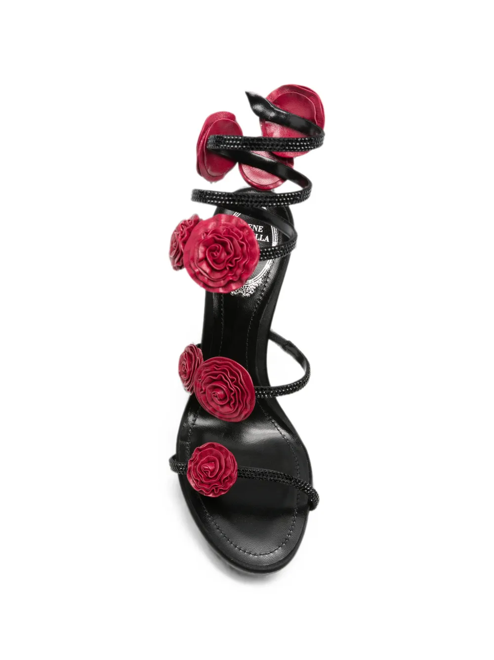 René Caovilla floral-embellished wrap-around sandals Zwart