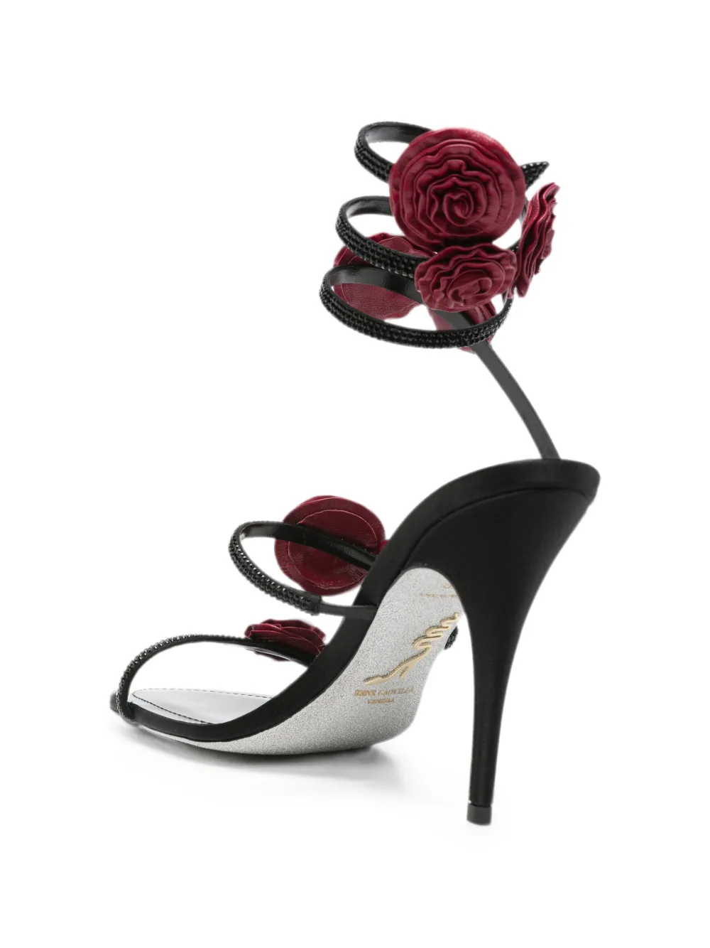 René Caovilla floral-embellished wrap-around sandals Zwart