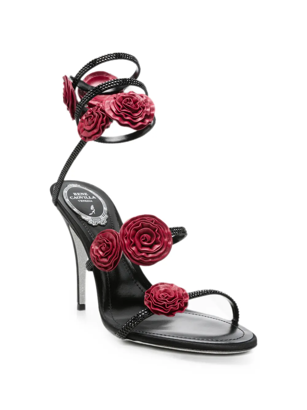 René Caovilla floral-embellished wrap-around sandals Zwart