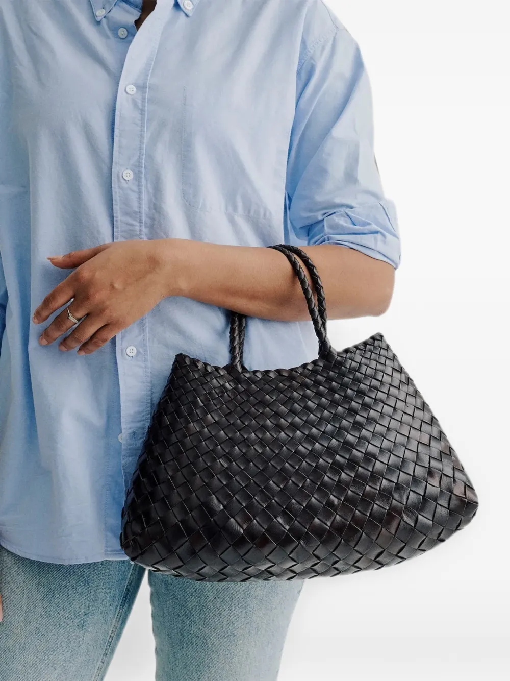 DRAGON DIFFUSION Kleine Santa Croce handgeweven leren shopper Zwart
