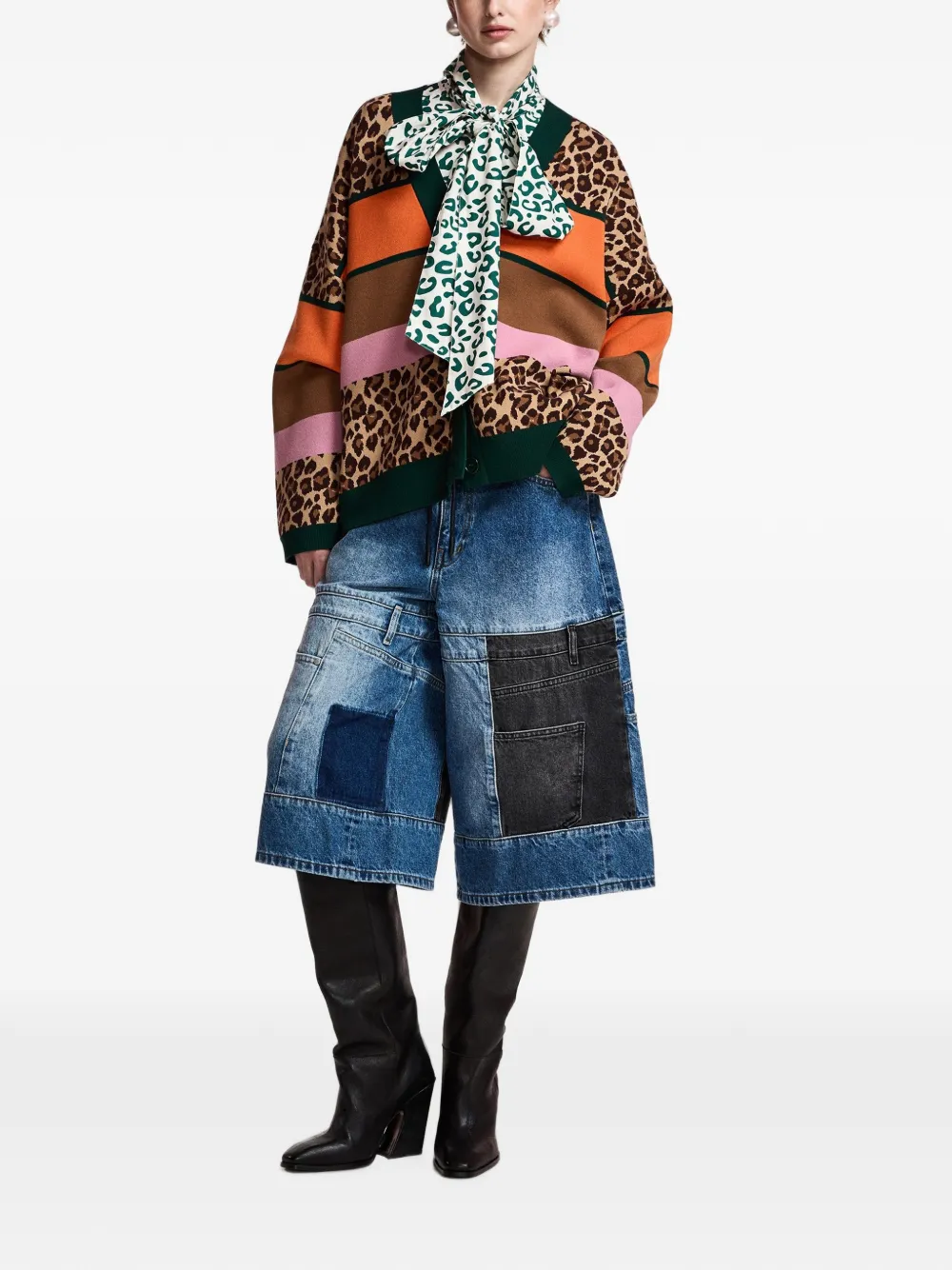 Essentiel Antwerp Vest met luipaard-print en colourblocking Bruin