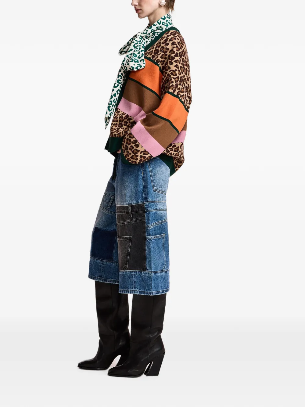 Essentiel Antwerp Vest met luipaard-print en colourblocking Bruin