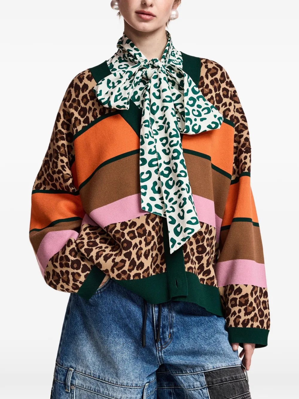 Essentiel Antwerp Vest met luipaard-print en colourblocking Bruin