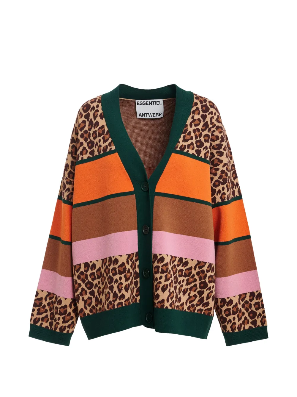 Essentiel Antwerp Cardigan in Colour-Block-Optik mit Leopardenmuster - Braun