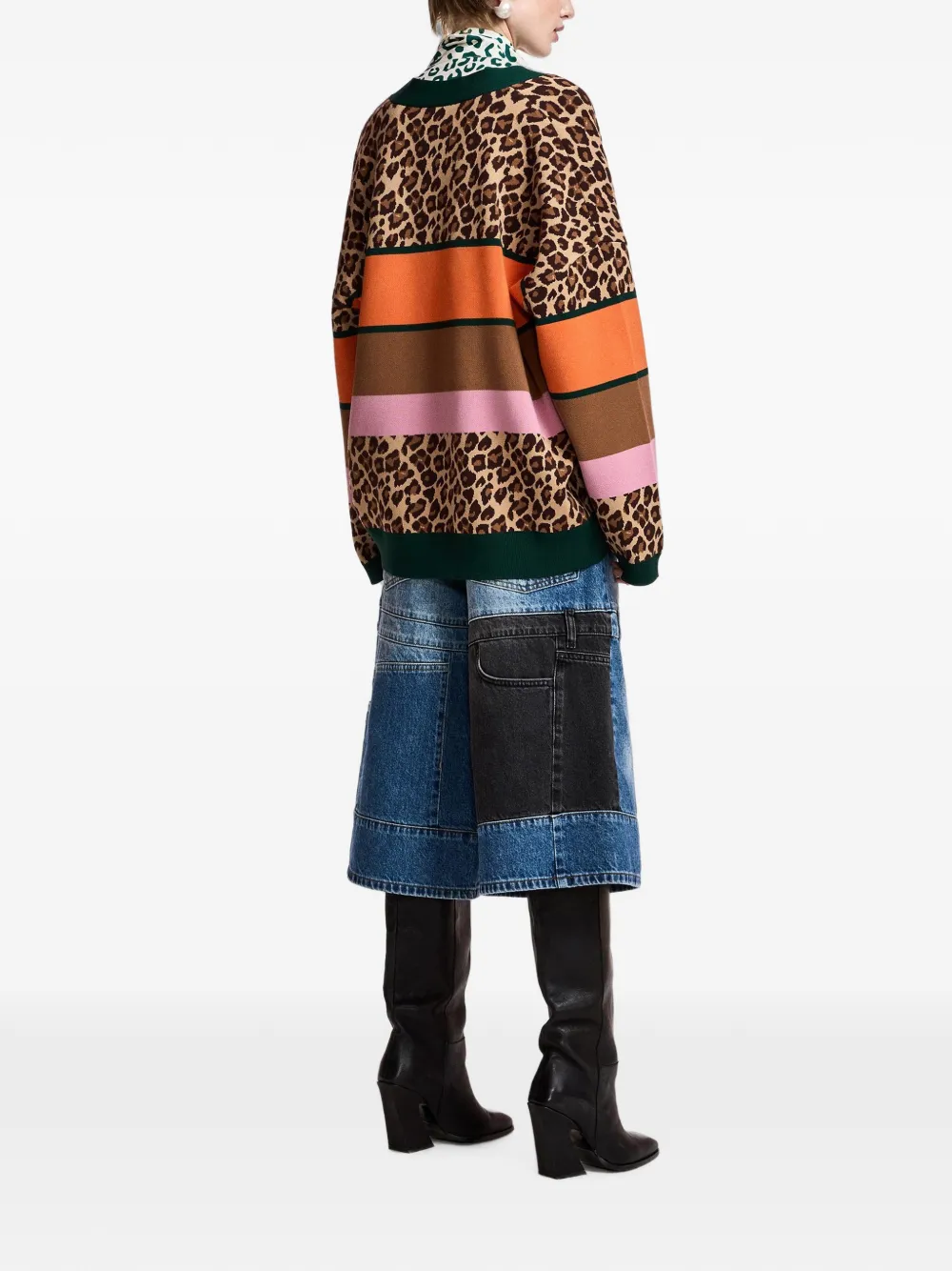 Essentiel Antwerp Vest met luipaard-print en colourblocking Bruin