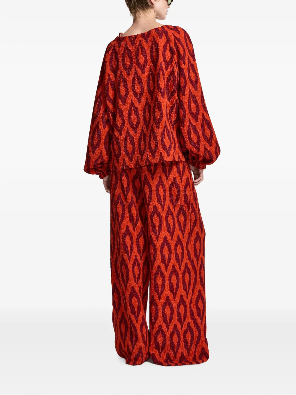 Essentiel Antwerp Palazzo broek met trekkoordsluiting en print Rood