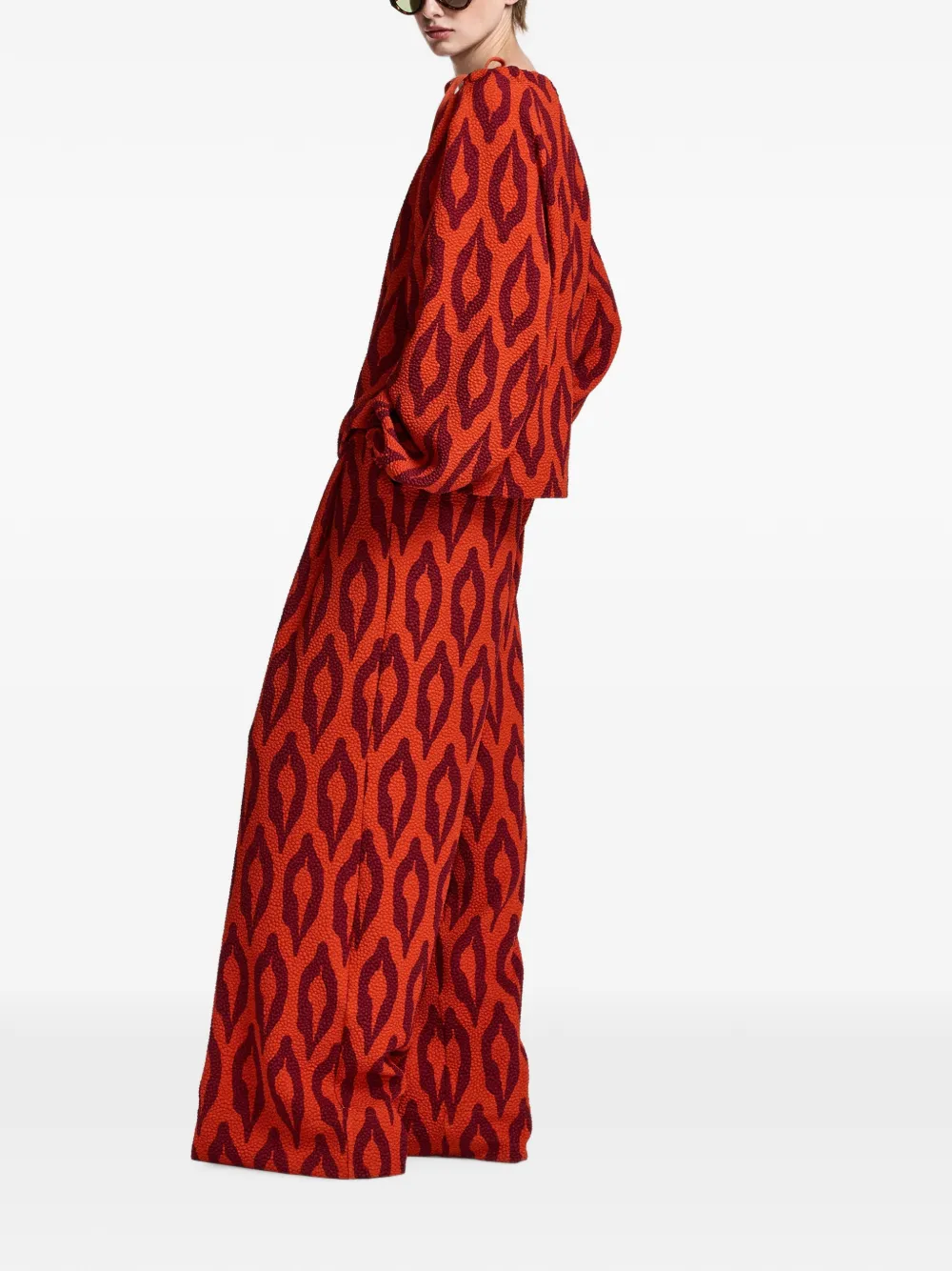 Essentiel Antwerp Palazzo broek met trekkoordsluiting en print Rood