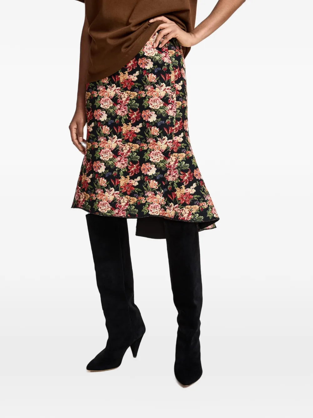 Essentiel Antwerp Kochet rok met bloemen-jacquard Zwart
